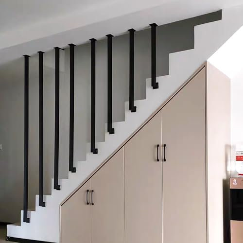 Lonmrrton Pasamanos para escaleras, barandilla Antideslizante de Hierro Forjado con Kit de instalación, pasamanos de Seguridad barandilla de Escalera Tipo L con Tubo Cuadrado Negro(60cm)