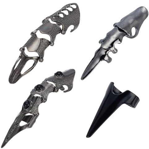 arricraft Confezione da 8 anelli in 4 stili gotici in lega con armatura a dito intero, pieghevoli, per Halloween, uomini e donne, punk, cosplay, feste