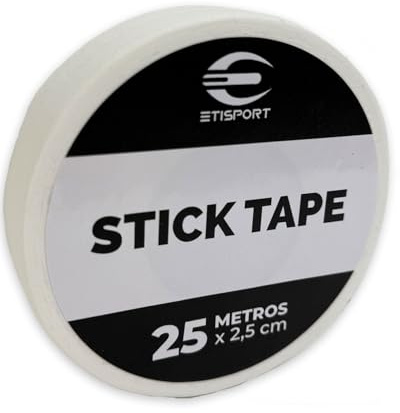 ETISPORT Pack 2 Tape Blanco Antideslizante 25 m x 2,5 cm. Grip Profesional para Stick de Hockey Patines, Hockey Hielo, Golf, Raquetas. Algodón/Poliéster con Adhesivo de Caucho Natural