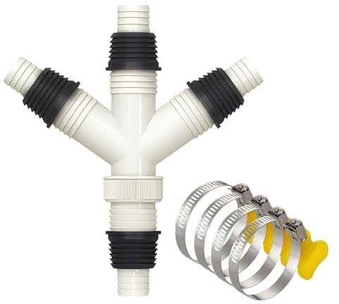 GXGM 1 Stück Waschmaschine Abfluss Adapter, Abfluss Waschmaschine Viergewindeanschluss mit 4 Sicherungsringen, Adapter für Rohre mit 20-31mm Schnittstelle, Kunststoff-Gewindeanschluss