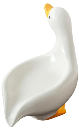 Ceramic Duck Soap Dish – Adorable Grip Shower Tray, Holder Sink Saver | Decorative Sponge Stand with Anti-Movement Bottom, Stylish Soaps Storage for Bathroom, Kitchen, Household Sinks