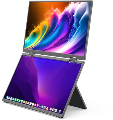 MINIX SF15 Fold Dual 15.6 Foldable Portable Monitor, 1080P FHD, 300 nits, 100 W PD, Low Blue Light, Riciclabile Metallo, Type-C & HDMI per Laptops, Study, Creative Projects, Office Collaboration