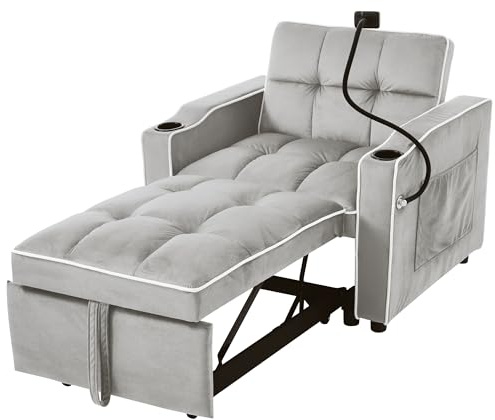 UIXENI 3-in-1 Expandable Single Sofa Bed with Drink Holders and Phone Holder, Recliner, Sleeper Chair, Armchair, for Small Spaces