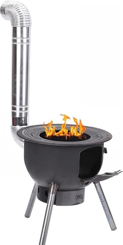 Gvqng Holzofen, Camping-Holzofen, Tragbarer Zeltofen Aus Stahl Mit Grillrost Und Abnehmbaren Beinen, FüR Outdoor-Kochen, Grillen, Picknicken Und Jagen,Outer Diameter 58cm(22.83in)