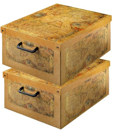 Set aus 2 Aufbewahrungsboxen mit Deckel – Große Kleiderboxen aus Karton 32x42x21 cm – Robust, leicht zu montieren, mit Tragegriffen – Perfekt für Kleiderschrank & Saisonwechsel Marco Polo