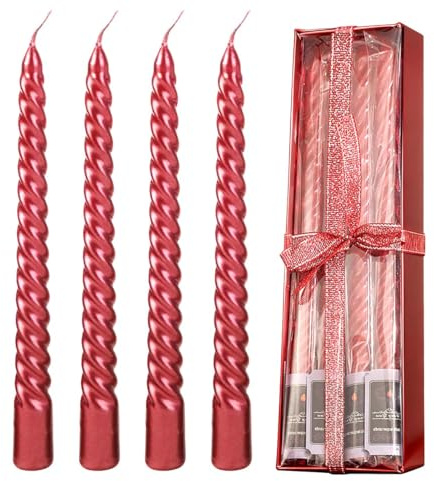 Set mit 4 konischen Spiralkerzen, tropfsichere Kerzen, hohe Spiralkerzen, konische Wachskerzen, ohne Duftstoffe, Kerze für Zuhause, Küche, Hochzeitsdekoration (rot)