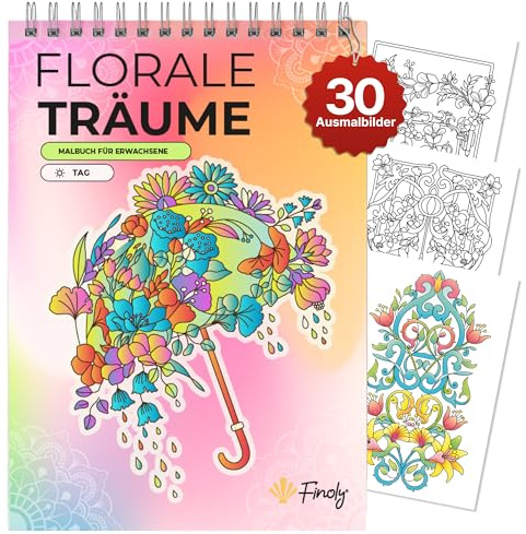 Finoly Vuxenmålarböcker Blommor A4 Stresslindring | Målarböcker för vuxna kvinnor & män | Målarbok för vuxna enkla nybörjare & avancerade Mindfulness Anti-stress Bläcket blöder inte igenom (Dag)