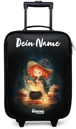 NoBoringSuitcases© Kinderkoffer Klein Personalisiert mit Name Rollkoffer | 48x31x19 cm - Kleiner Kinder Koffer mit LED Rollen Kindertrolley für Kind Hexe - Zaubertrank