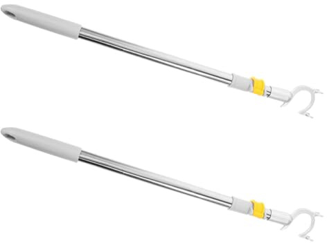 Happyyami Extendable Clothes Hook Pole Adjustable Design 2pcs with Unique Fork for Hanging Clothes and Plants, Made of Stainless Steel and Aluminum Alloy for Convenient Use in Wardrobe