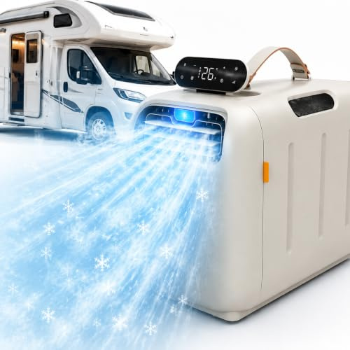 SHUMIAO Condizionatore Portatile da Viaggio 5200 BTU, 1500W Freddo/Caldo 4 in 1 con Deumidificatore Integrato, Funzione Notte Silenziosa e Speaker Bluetooth per Tenda, Camper e Vacanze