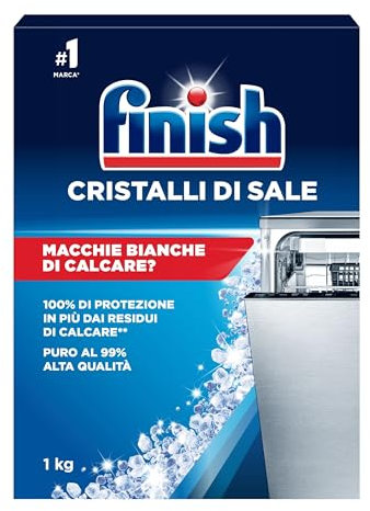 Finish Cristalli di Sale, 1 kg di Sale per Lavastoviglie, Additivo Lavastovigle contro l'Accumulo di Calcare