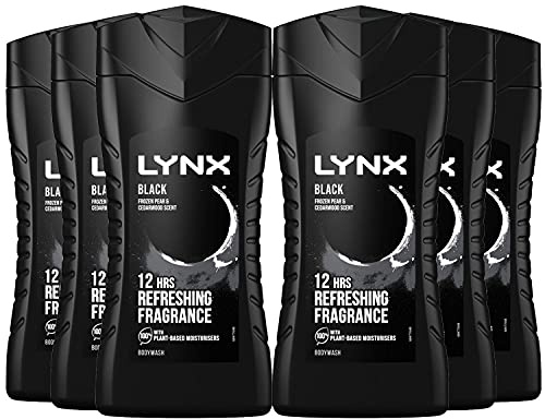6pk of 225ml Lynx 12H Refreshing Black Frozen Pear & Cedarwood Scent Body wash