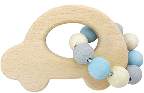 Hess Holzspielzeug 11114 - Greifling aus Holz mit Kleiner Kugelkette, Nature Serie Auto in Blau, für Babys ab 6 Monaten, handgefertigt, für Greifübungen