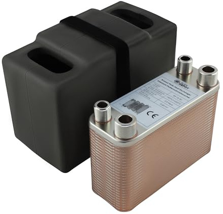 Edelstahl Plattenwärmetauscher B3-12-50 mit Isolierung – 2x 1/2 Zoll & 2x 3/4 Zoll Anschluss, max. 90 kW, 4 m³/h Durchfluss für Heizung, Solar, Wärmepumpe