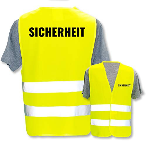 Bedruckte Warnwesten mit ISO-Leuchtstreifen * Standard- oder Reflex-Druck * Thema Sicherheit & Team, Warnweste Begriffe Security:Sicherheit, Farbe + Größe:Gelb (3XL/4XL)
