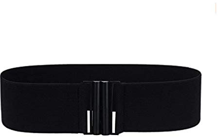 maikun Black Elastic Womens Belt, Elastic Vintage Plus Stretchy Cinch Waist Belts for Women,Black Buckle,Size S