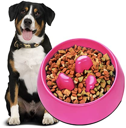 Flexzion Slow Feeder Dog Bowl Interactive Dog Puzzle Bowl, Anti-Choke, Non-Slip Slow Eating Dog Bowl Fun Pet Feeder Anti-Bloat Maze Bowl Dishwasher Safe Easy to Clean - 600ML (2.5 Cups/20 oz) Pink