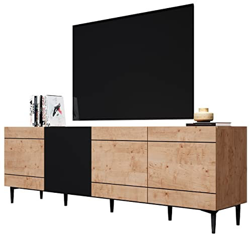 Newfurn Kommode Schwarz Wildeiche Sideboard Vintage Industrial - 200x65x42 cm (BxHxT) - Highboard Anrichte - Wohnzimmer Schlafzimmer Flur Esszimmer