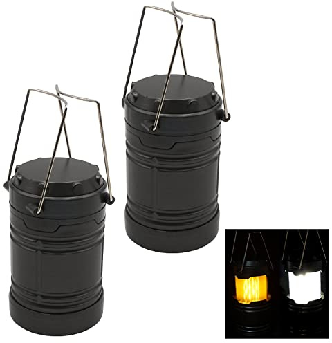 2er Set LED Camping Laterne Outdoor Campinglampe Leuchte Batteriebetrieben Tragbare Campinglaterne 2 Leuchtmodi Hellweiss & Flammenlicht