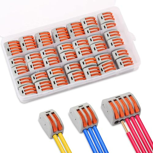 37 pièces Connecteurs électriques kits avec levier de commande, domino electrique, Rapide Compact Borne Cosses connexion Automatique, pour Fils Solides, Toronnés et Flexibles 2/3/5 entrées