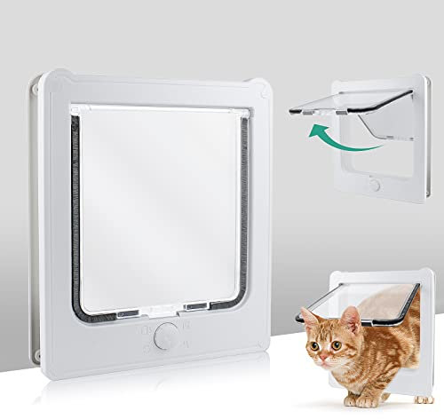 NAMSAN Cat Flap Cat Door with 4 Way Locking Dog Flap for Wooden Door Windproof Rainproof Pet Flap for Cats/Puppies (27.5 x 23.5 x 5 CM)