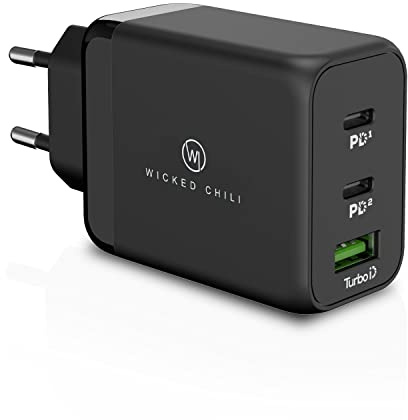 Wicked Chili 65W USB-C GaN Ladegerät, 3fach Netzteil mit Dual USB-C und USB-A, kompatibel mit Microsoft Surface Laptop, Surface Book, Surface Go und Surface Pro, Notebook, Handy und Tablet