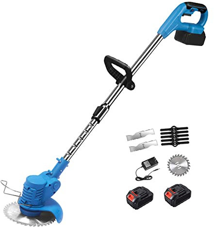 XHJL Tondeuse à Gazon électrique 24V débroussailleuse portative sans Fil télescopique légère puissante débroussailleuse de Jardin avec 3 Types de Lames 2 Piles, 450W, 12000tr/min