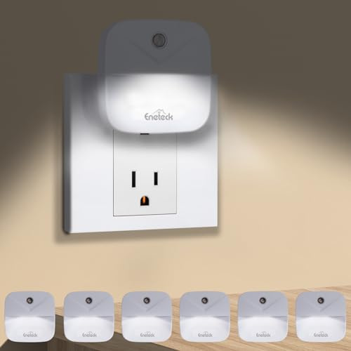 Eneteck Night Light, LED Night Lights Plug into Wall, Dusk to Dawn Sensing Nightlights, No Glaring Compact Size, Night Light for Kids Navigating in Bathroom, Kitchen, Hallway, 6 Pack, White Light