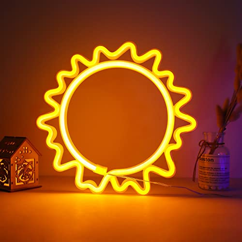ENUOLI Warm White Sun Neon Light Signs Battery/USB Operated Wall Light | Sun Neon Light Wall Art Lamp Sun Neon Signs Decor for Bedroom Game Room Bar Home Party Birthday Gift Creative Style