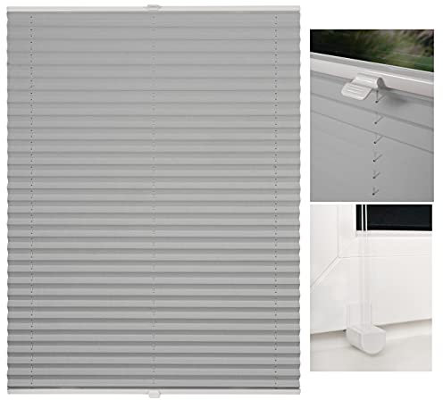metablo Plissee nach Maß Klemmfix-Plissee ohne Bohren Blickdicht Lichtdurchlässig inklusive Klemmträger Plisseerollo für Fenster und Tür Sichtschutz Silber B: 71-80 cm, H: 101-150 cm