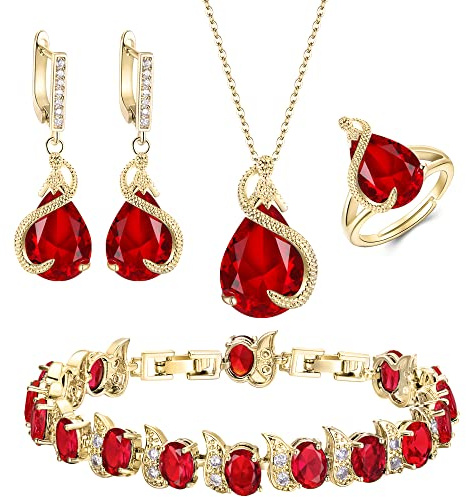 EVER FAITH Donna Set di gioielli da sposa per la sposa, Smeraldo Pietra di nascita CZ Collana Orecchini Bracciale di anelli per il compleanno/regali