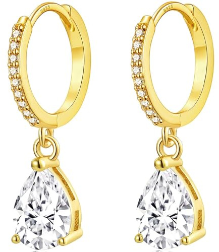 MASOP Ohrringe Silber 925 Hängend Damen, Creolen mit Anhänger Zirkonia Wassertropfen Braut Ohrringe Schmuck Geschenke für Hochzeiten Geburtstag mit Geschenkbox für Freundin Frauen Mädchen Silber/Gold