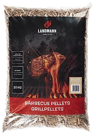 LANDMANN Pellet per barbecue in faggio, 10 kg, per il tocco particolarmente fumoso, adatto per affumicatori, barbecue a pellet e a carbonella e forni per pizza, basso consumo