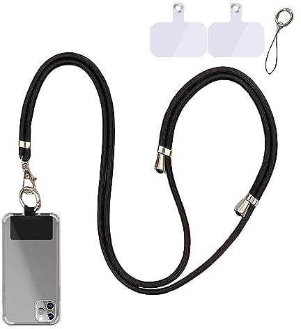 Tour de cou telephone portable,Cordon telephone portable,Collier telephone portable,1.5m cordon pour telephone portable,Laniere telephone amovible réglable compatibles avec plupart smartphones(Noir)