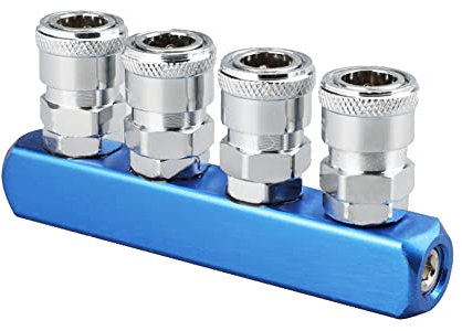Lrtzizy Distribuidor NeumáTico Manguera de Aire de 4 VíAs Herramienta de Acoplamiento de ConexióN RáPida Rosca 1/4