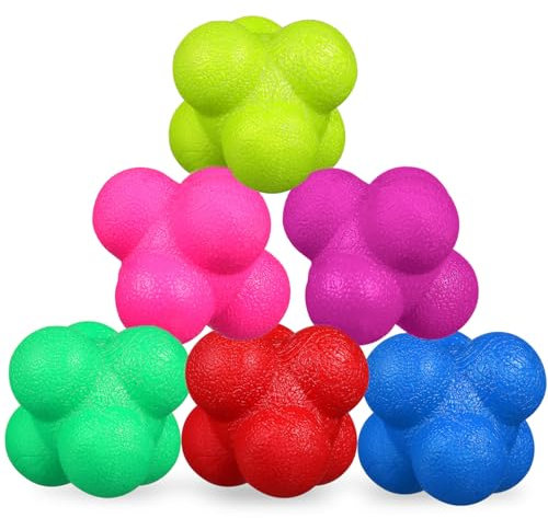 Happyyami Reaktionsbälle Agilitybälle 6 Stück Sechseckig Farbenfroh in 6 Farben Sicheres Material 7cm Trainingsgerät für Sport Koordinationstraining Reaktionstraining Fitness
