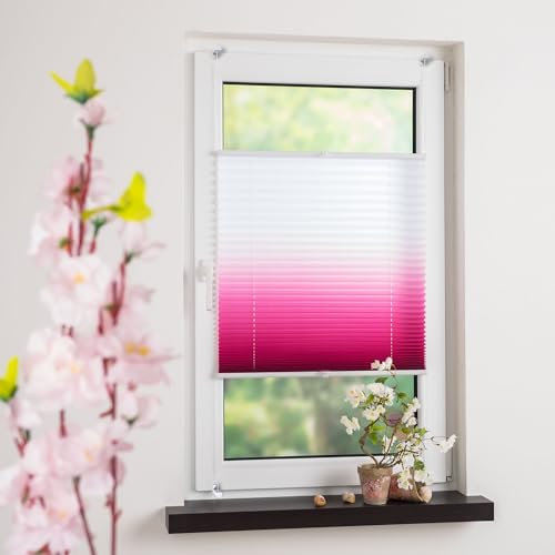 Bedrucktes Klemmfix-Plissee mit Farbverlauf, Lichtschutz, Sichtschutz, verspannt, ohne Bohren oder Schrauben, Breite: 120 cm/Länge: 130 cm, Fuchsia