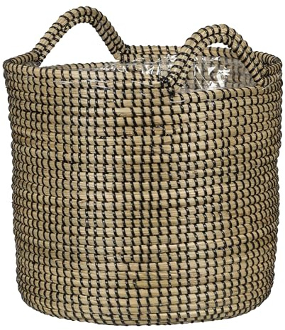 Scheurich Seegras 32, Korbgefäß/Korb-Pflanzgefäß/Korbtopf mit Griffen aus Seegras Farbe: Black, 32 cm Durchmesser, 30,5 cm hoch, 26,9 l Vol.
