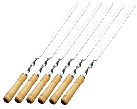 Kisangel Lot De 6 Brochettes Plates En Acier Inoxydable Avec Manche En Bois, Barbecue En Plein Air, Brochettes à Griller Robustes Et Réutilisables, Pour Camping Et Grillades