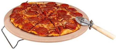 Classic Cuisine 15-Inch Pizza Stone, Square, Stone Material, Crispy Crust, Pizza Cutter & Metal Serving Rack Included