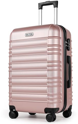 MoFut Koffer Groß, Hartschalenkoffer aus ABS, Trolley, Reisekoffer mit 4 drehbaren Rollen (360°), 3-stelliges Zahlenschloss und Aluminium-Teleskopgriff (M – 41L, Rosa Gold)