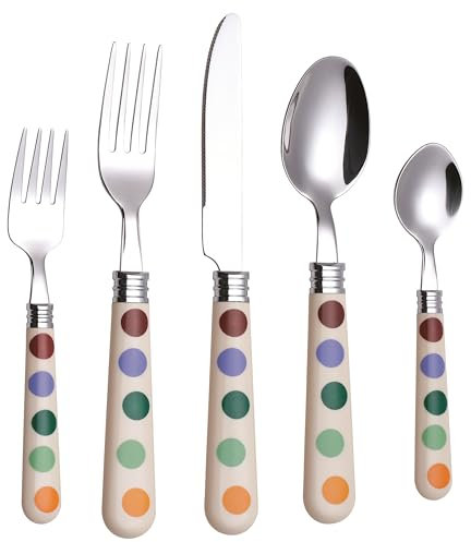 EXZACT Juego de Cubiertos de 20 Piezas con Lunares, Acero Inoxidable Pulido Espejo, Servicio para 4: Cuchillos, Tenedores, Tenedores de Ensalada, Cucharas y Cucharillas – Apto para Lavavajillas