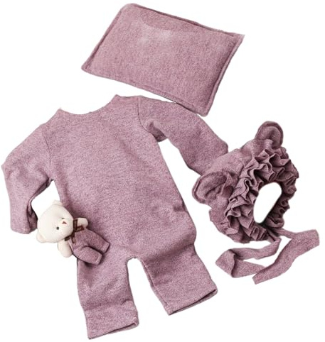 Giocattolo per l'orso infantile con cappello per le orecchie e tuta con accessori per foto cuscino morbido poliestere vestito per neonato foto