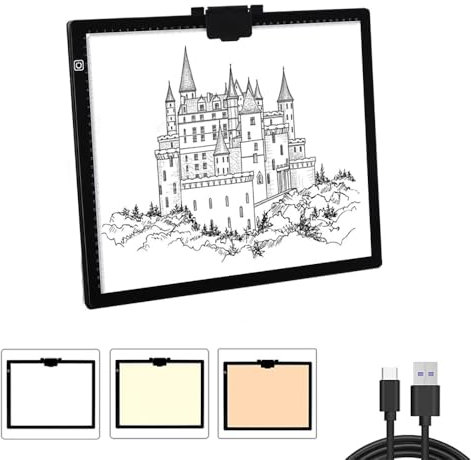 NEWFUN Leuchttisch A3, led Pad für Diamond Painting, A3 Zeichenplatte mit Dreifacher Farbdimmung und Einstellbarer Helligkeit zum Skizzieren, Diamantmalen, Ölmalen und Röntgenbeobachten