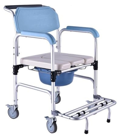HUNTFF Fauteuil Roulant, Chaise de Douche avec Pot de Chambre, siège de Toilette avec pédale Pliante, Coussin en Cuir PU éponge, Mobile pour Personnes âgées handicapées