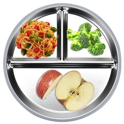 Assiettes en acier inoxydable pour - Trois compartiments - Vaisselle en acier inoxydable - Antiadhésif - Plateau de service divisé - Plats en métal pour légumes, fruits, viandes
