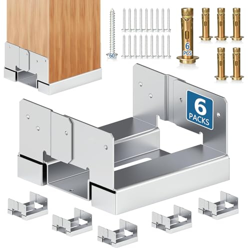 6x6 Galvanized Post Base for Concrete, 6 Pack Post Deck Base Anchor for 5.5x5.5 Wood, Post Base Holder with 1 Standoff for Deck Gazebo Pergola Porch, Includes 6 Fastener & 60 Screws