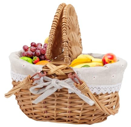 Qivine Flechtkorb Weidenkorb mit Henkel Klein, Blumenmädchen Rattan Korb Geflochten mit Deckel für Geschenke, Geschenkkörbe Geschenkkorb Präsentkorb Leer für Picknick