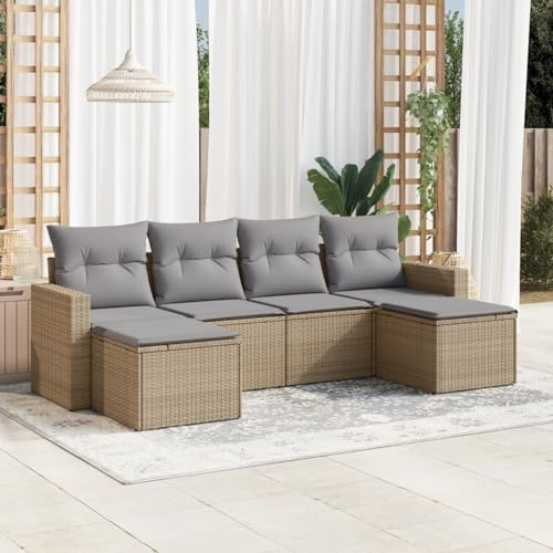 Xichuzi 6-TLG. Garten-Sofagarnitur mit Kissen Beige Poly Rattan, Lounge Gartenmöbel Set, Möbelsets, Balkon Möbel, Gartenlounge, Gartensofa - 3219309