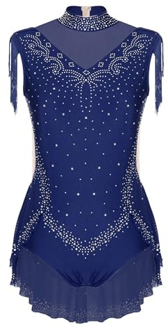 Miutii Mädchen Eiskunstlauf Kleid Glitzer Rollschukleid Ballettkleid mit Fransen Body Overall Ärmellos Turnanzug Gymnastik Leotard Tanzkostüm